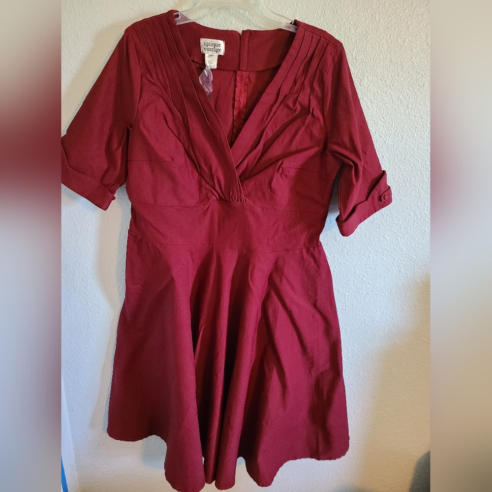 Unique Vintage Burgundy Midi Dress